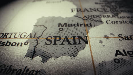 close-up of a world globe focusing on the spain region