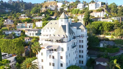 aerial of the chateau marmont on sunset blvd in west hollywood los angeles california