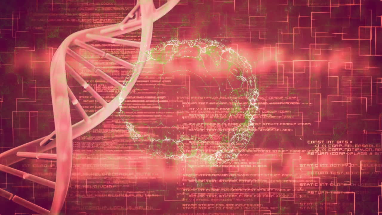 DNA strand with binary coding for scientific data processing animation