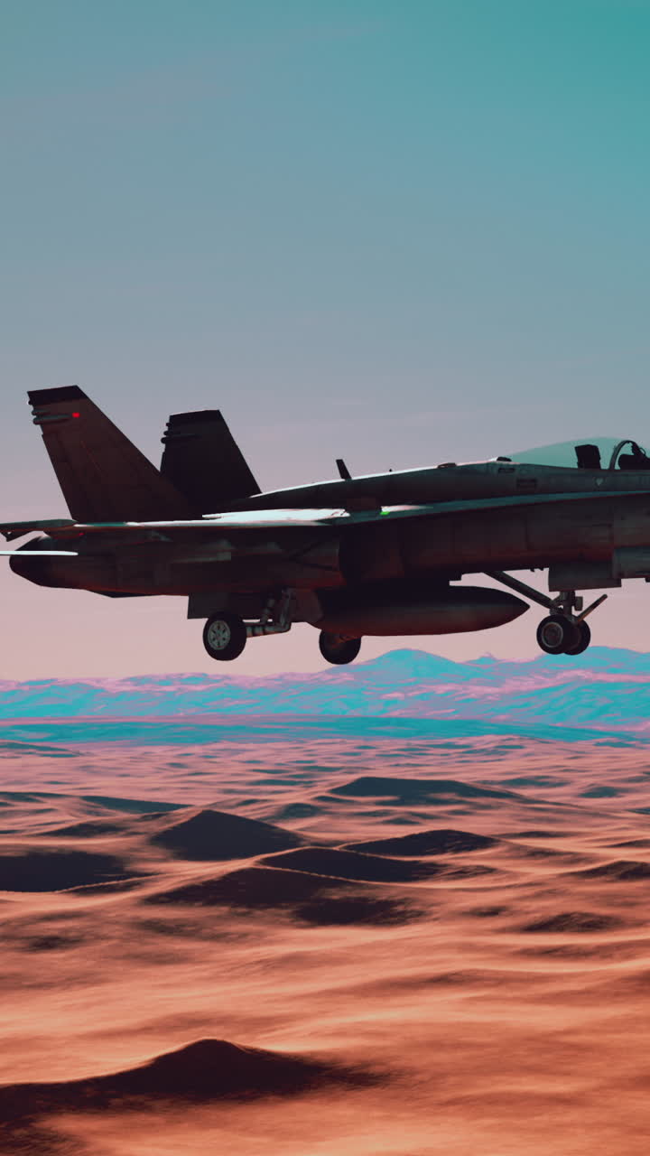 un avión de combate volando bajo sobre un paisaje desértico