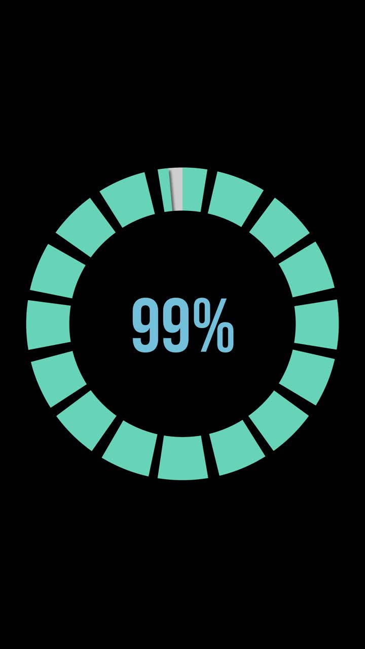 Circular progress bar fills from 0% to 100% with smooth transitions and vibrant colors against a black background