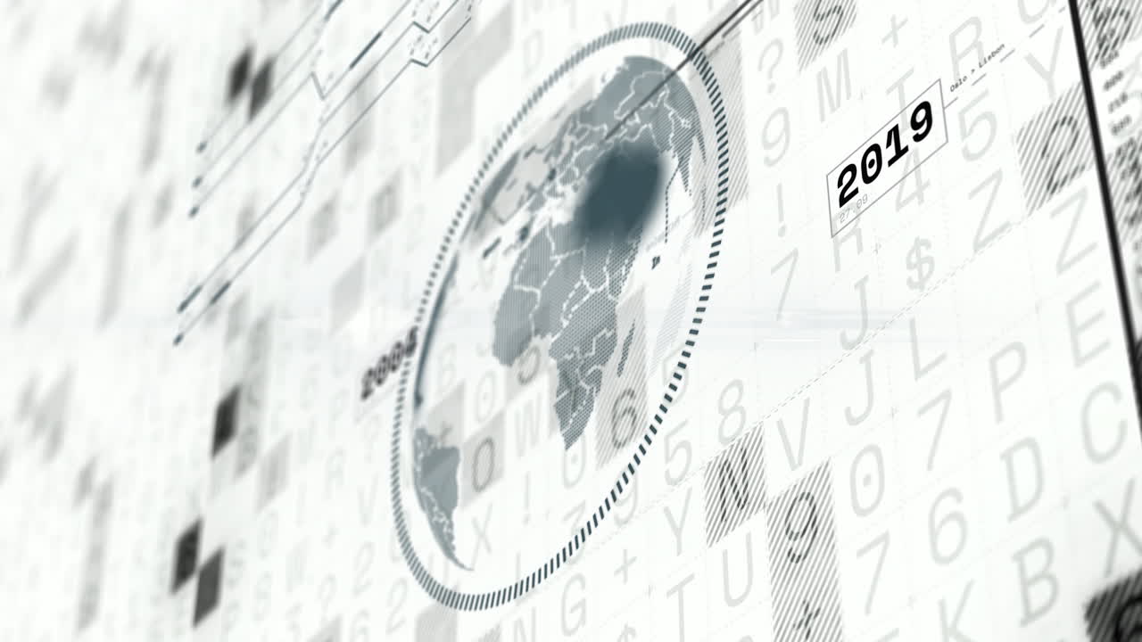 ⁇ 색 배경에 있는 데이터 처리에 대한 지구의 애니메이션