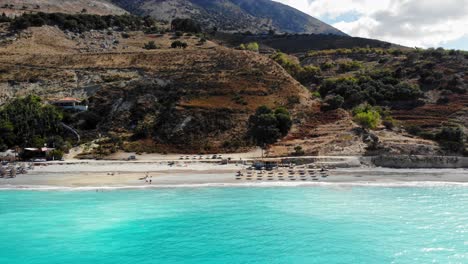 idyllic seascape at agia kiriaki beach in kefalonia, greece - aerial drone shot