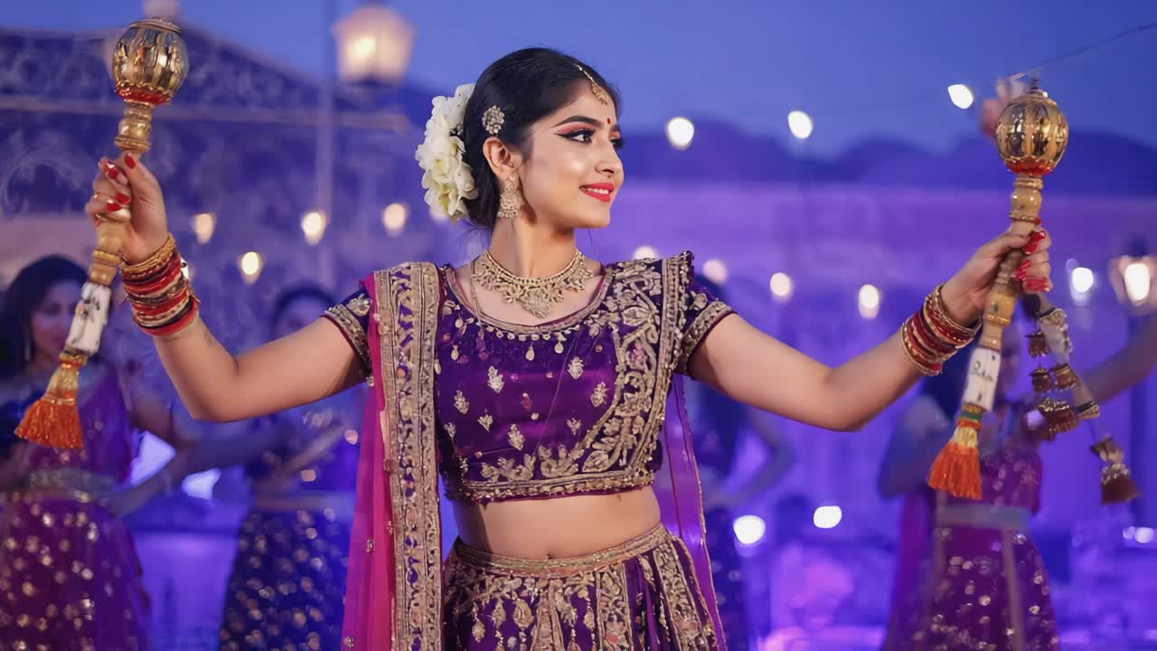 Indisk kvinne som danser i tradisjonell drakt