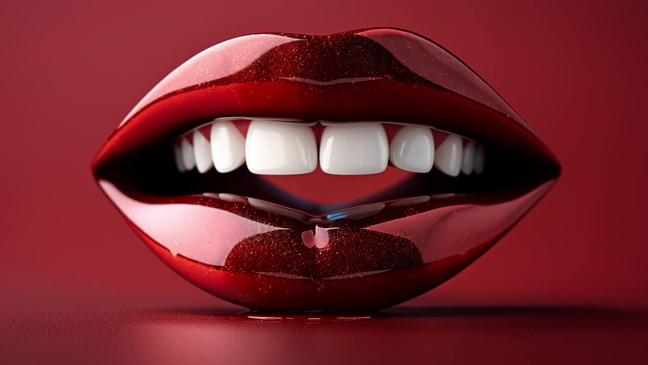Close-up of Red Glossy Lips