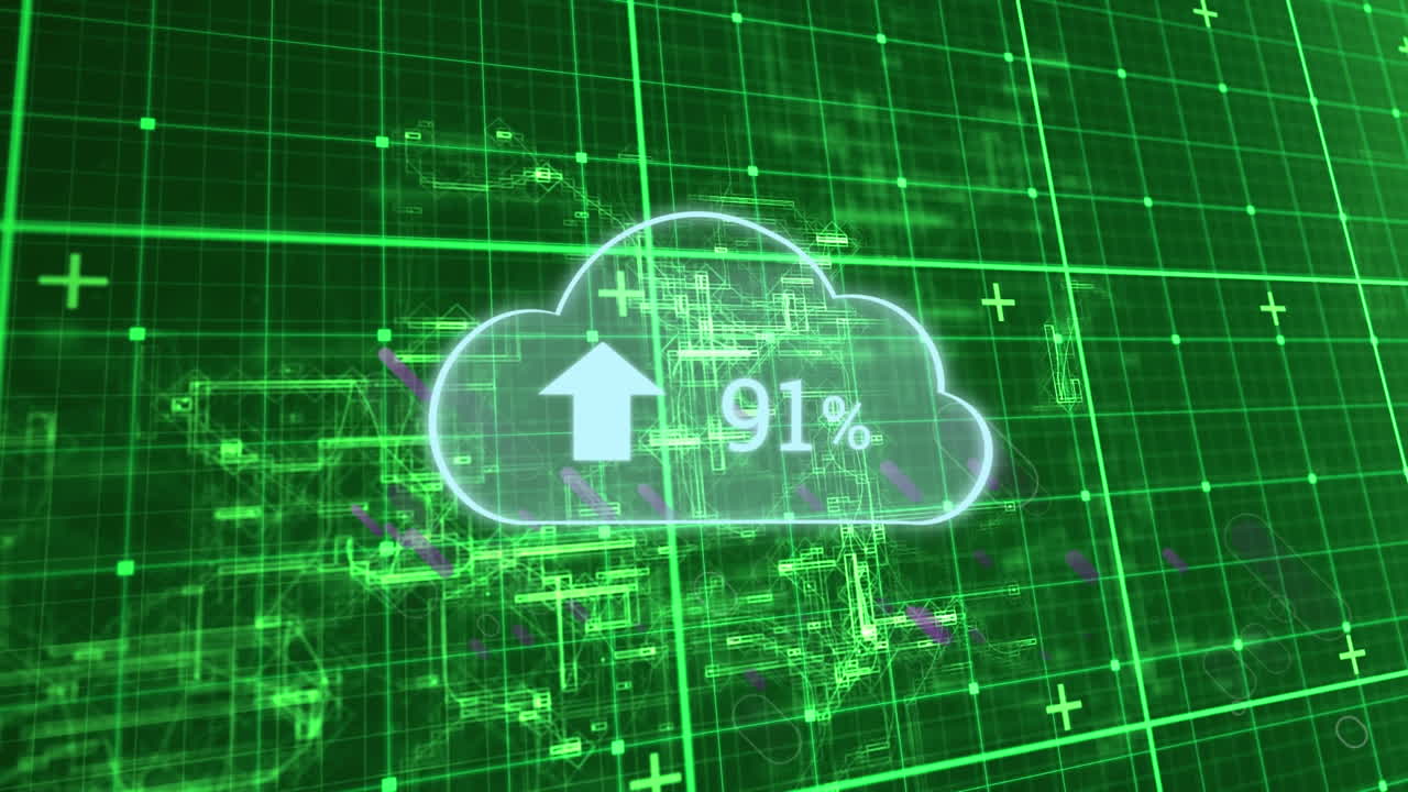 animación de la nube con un número creciente sobre las formas verdes