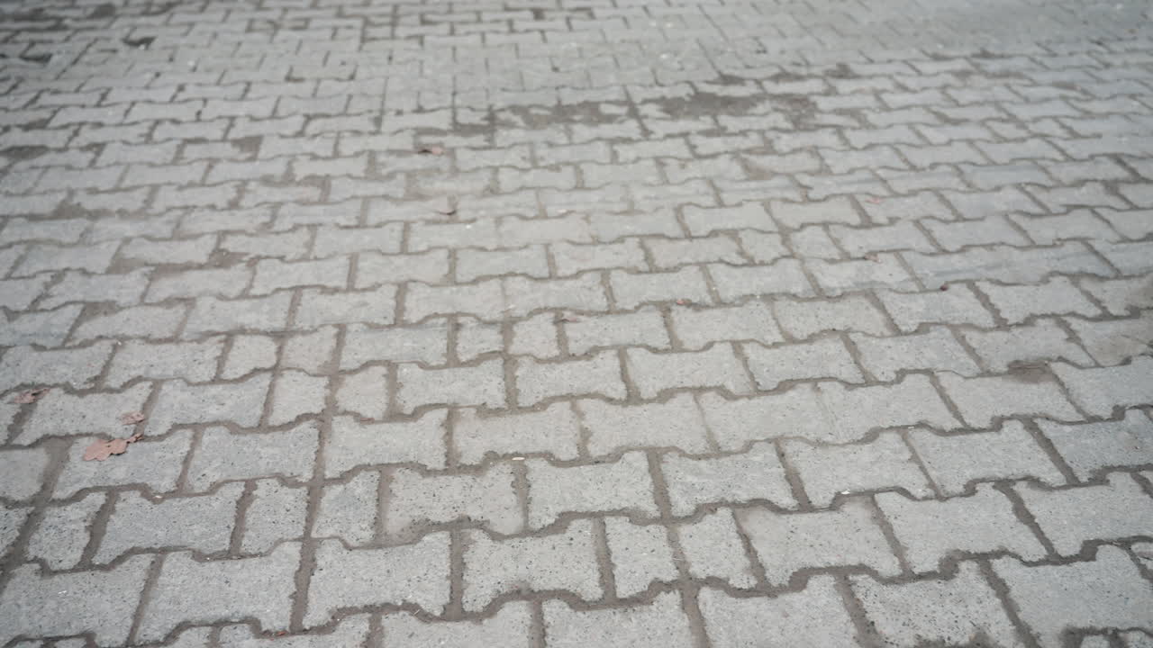 vista en primer plano de dos personas caminando por una acera pavimentada, mostrando sus zapatos y el movimiento de sus piernas