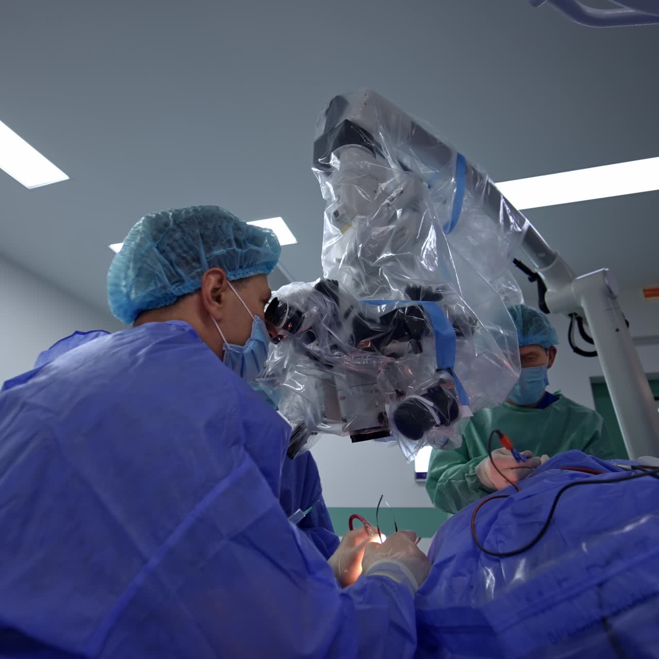 Modern emergency healthcare treatment. Professional neurosurgery process