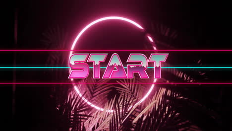 Animation-of-start-text-over-neon-pattern-background