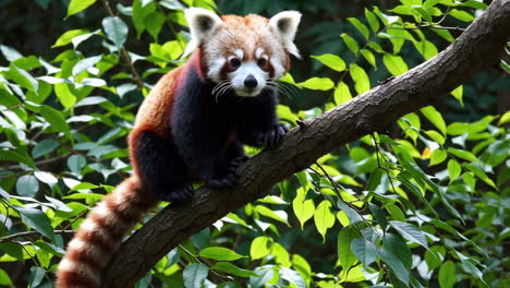red panda perched on a tree branch