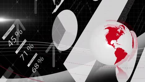 animación del globo, los gráficos y los datos sobre un fondo negro