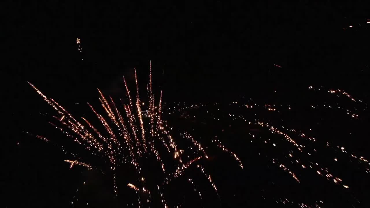 Aerial shot of fireworks at night