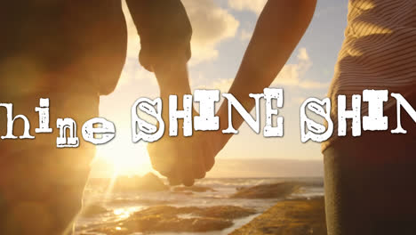 animation of shine text over couple on the beach