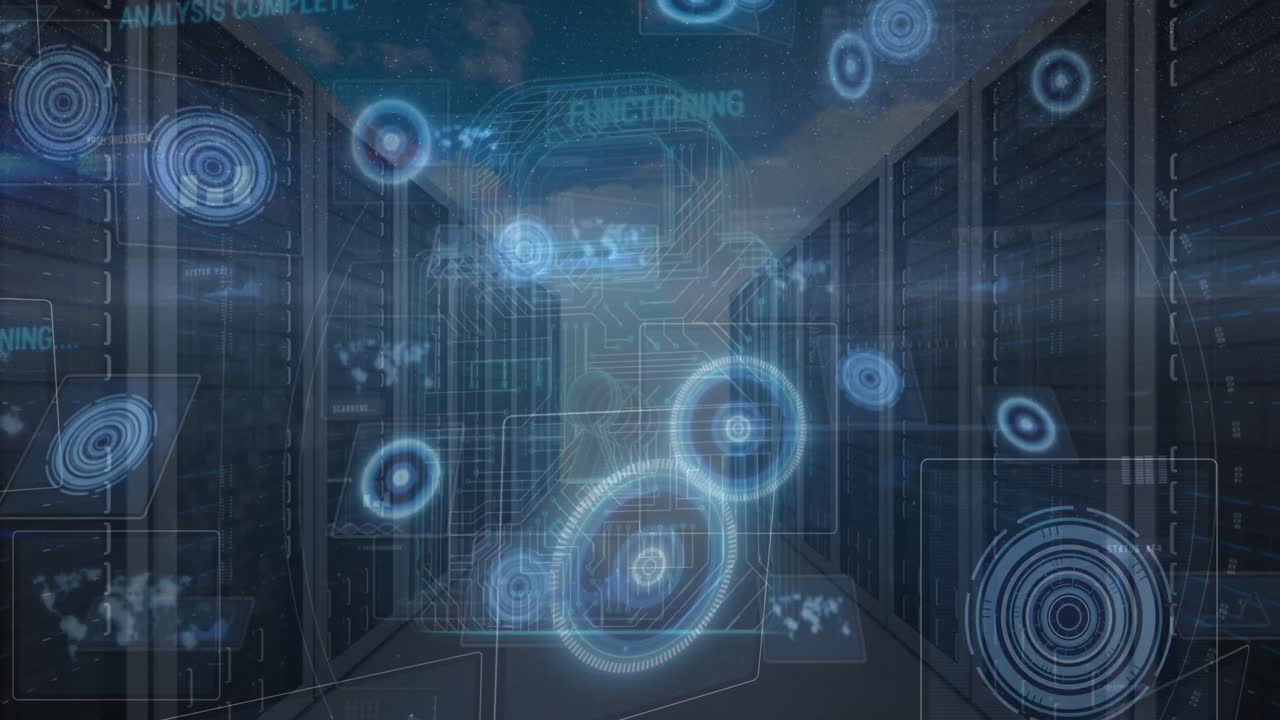 Animation of data processing over server room