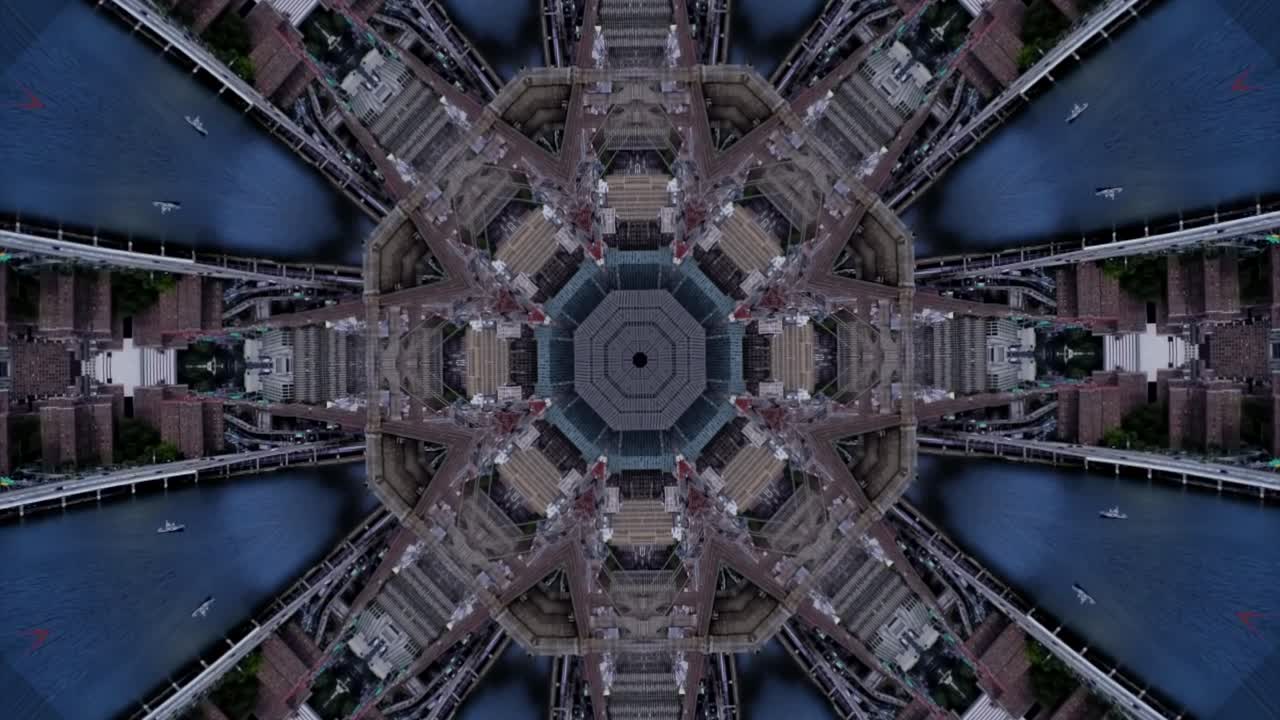ciudad nueva york caleidoscopio paisajes mandalas animación gráficas fiesta fondo led trance psicodélicas