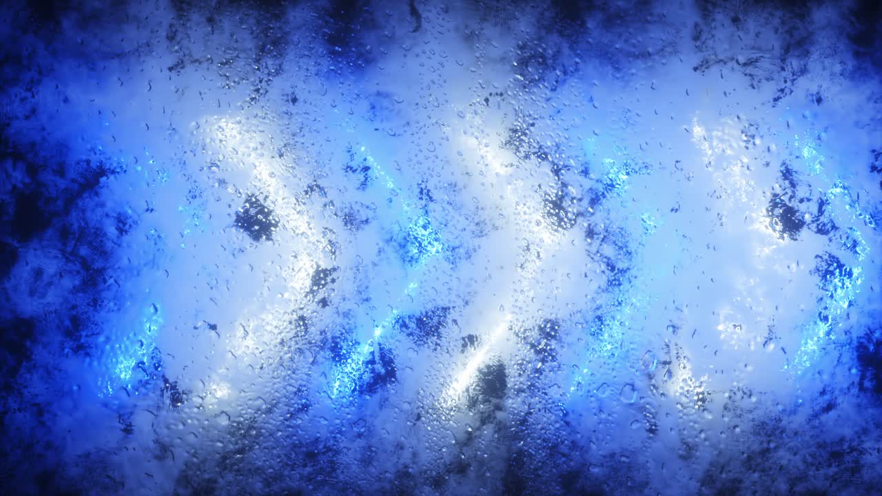 얼음 창문을 통해 네온 파란 빛