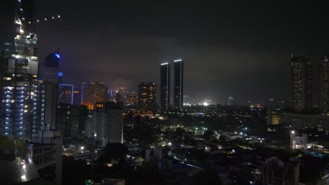 night time illumination jakarta city downtown construction rooftop panorama 4k indonesia