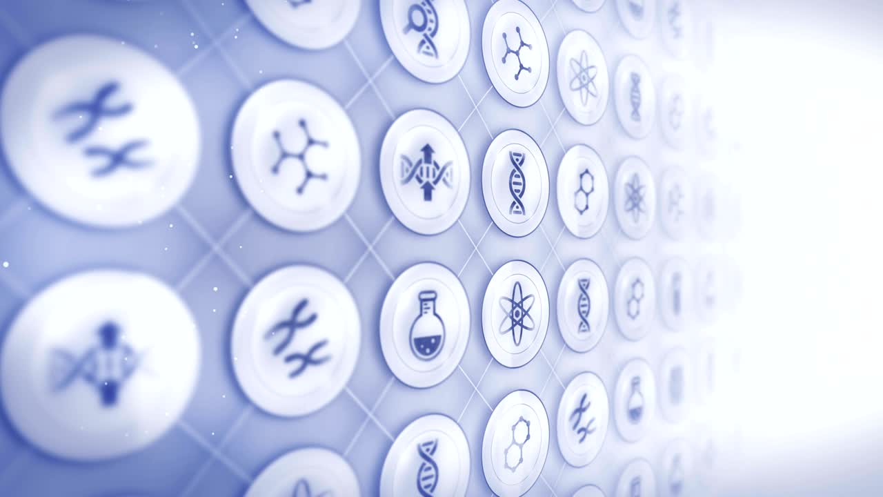 유전자 아이콘 세트, 생명공학 배경, cg 루프 애니메이션