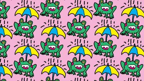 kids drawing pop art seamless background with theme of frogs and rain