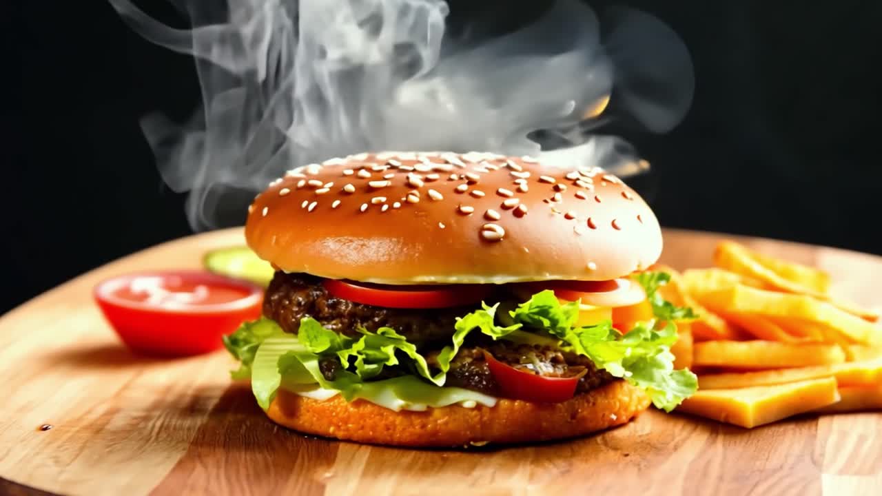 Deliciosa hamburguesa con papas fritas