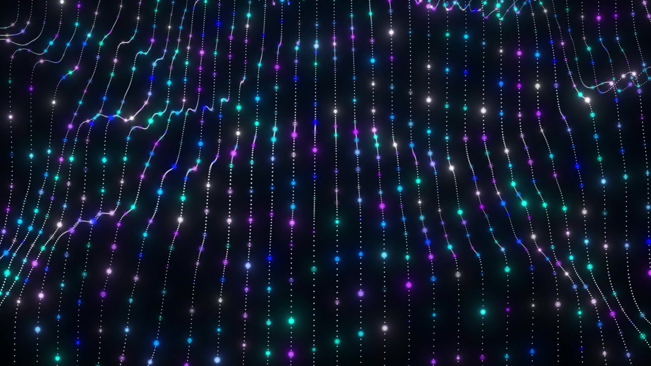 Abstract Digital Wave of Glowing Particles and Light Lines