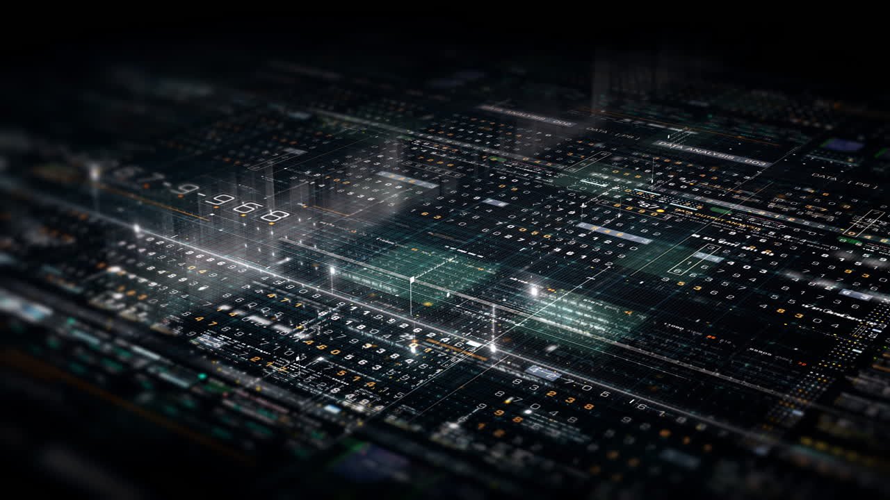 matriz de datos de flujo de desenfoque abstracto futurista, meta, metaverso, telemetría y visualización de números cifrados con simulación de partículas en el entorno del ciberespacio para el fondo de visualización frontal