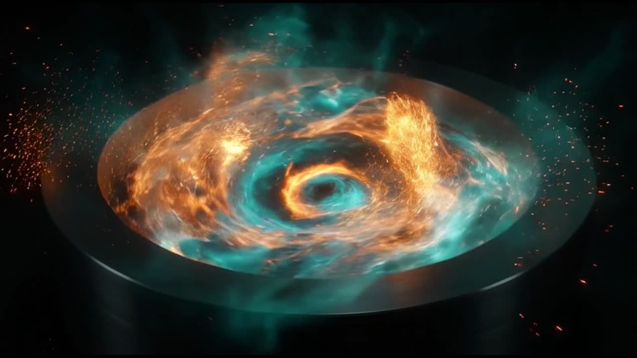 Dynamic Fire and Aqua Energy Swirl in a Circular Basin