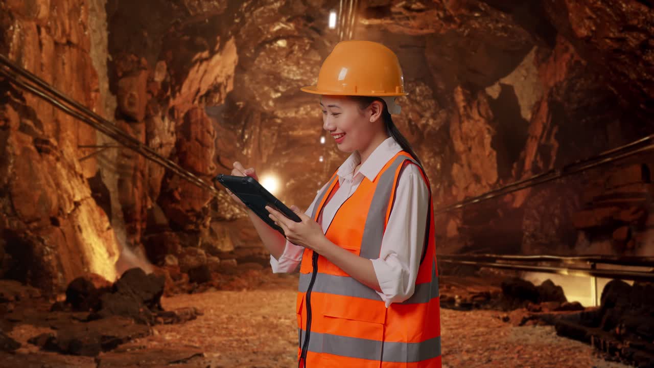 Female Engineer in Mine Tunnel