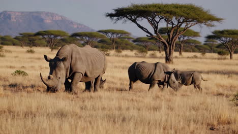 white rhinos in african savannah