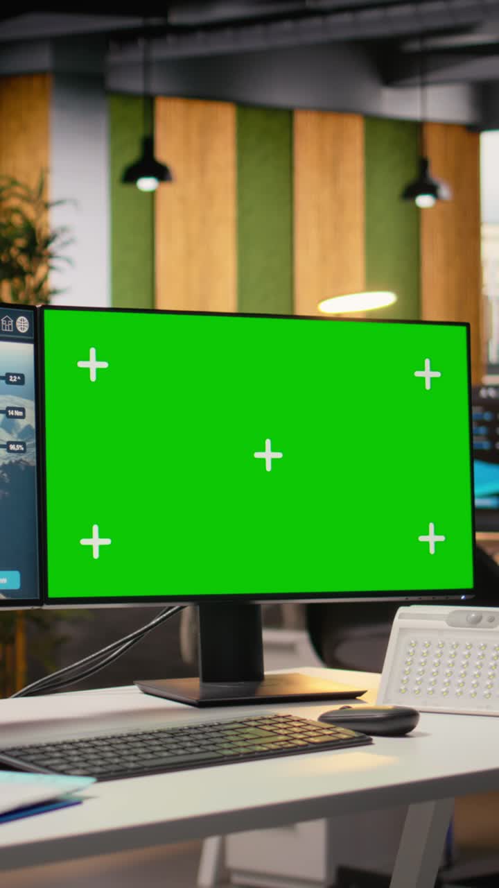 Wind turbine simulation on green screen mockup PC in RD office