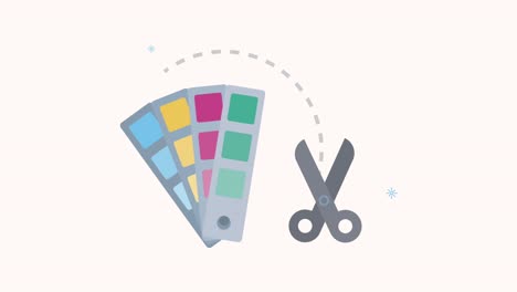 proceso creativo con paleta de colores y tijeras