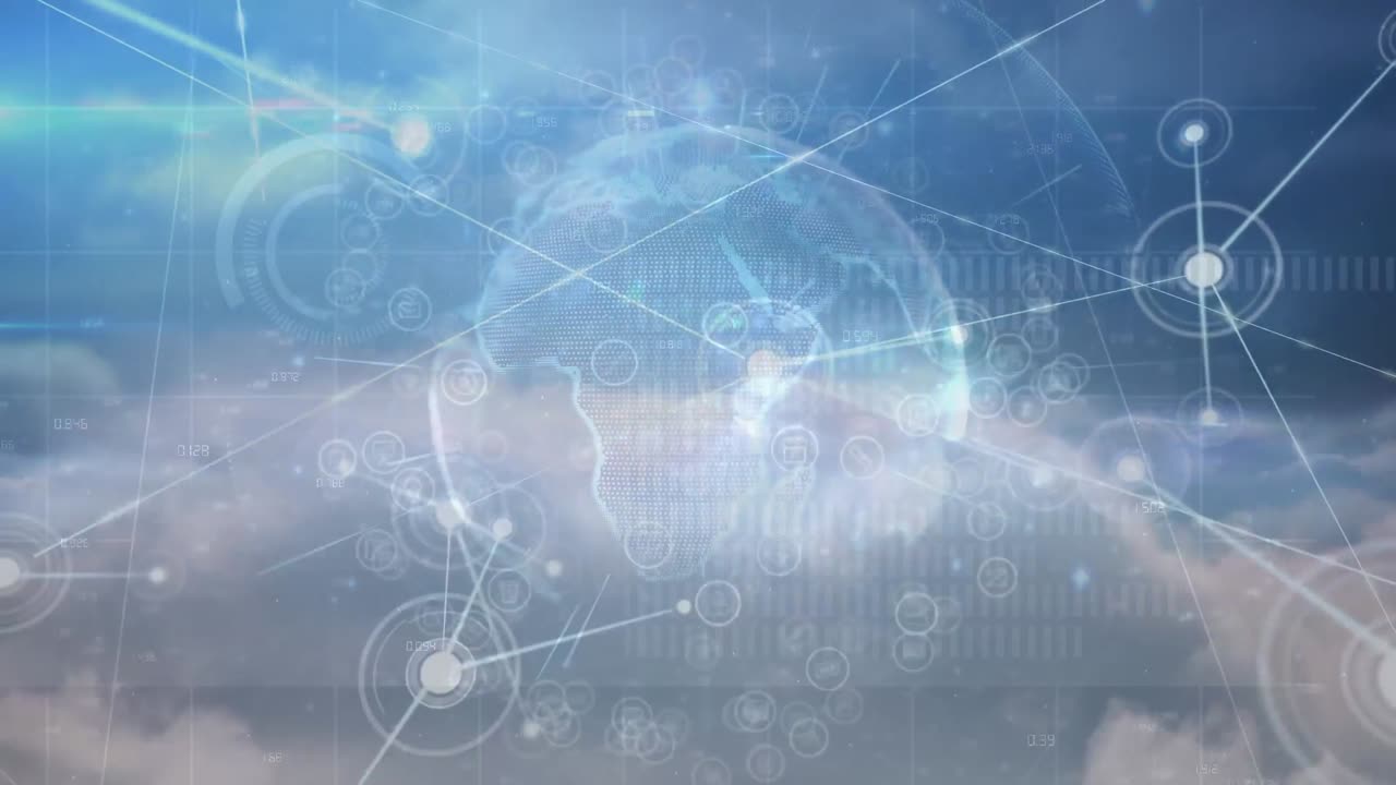 클라우드 상의 데이터 처리, 글로브 및 연결 네트워크의 애니메이션