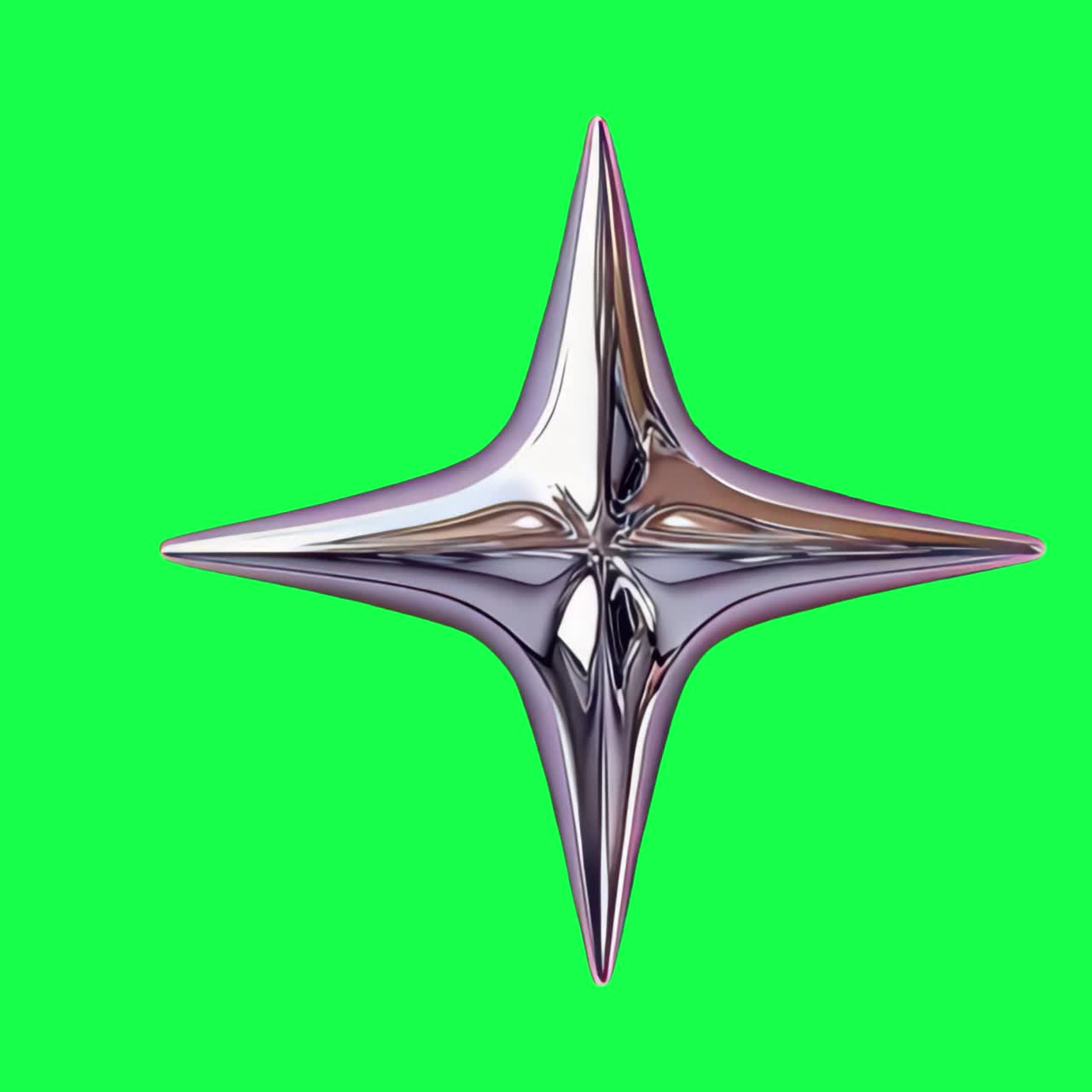 Futuristic metallic star shape animation, transparent 4K video, green screen