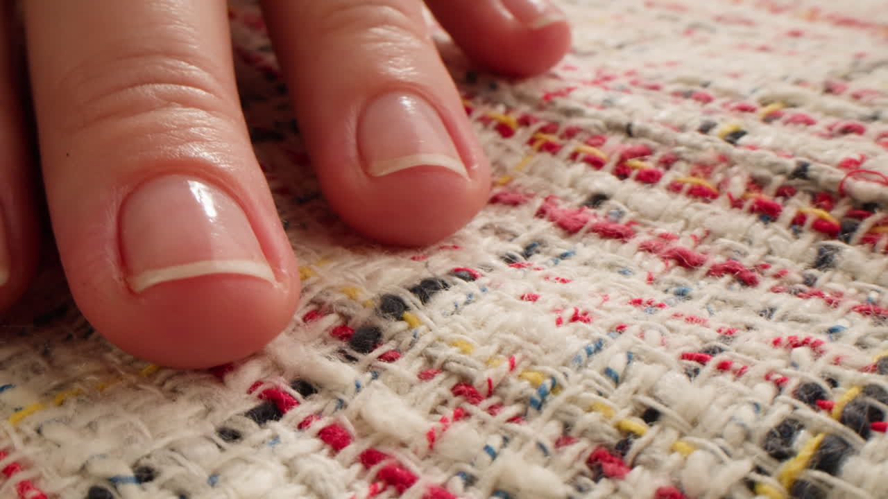 Close up of fingers and manicure on textile