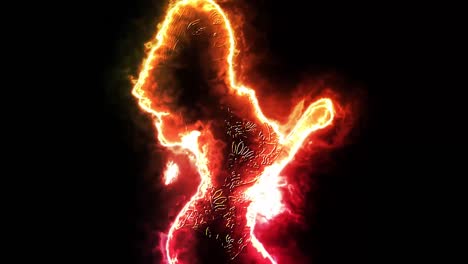 girl model with burning flaming silhouette effect in front of a black background