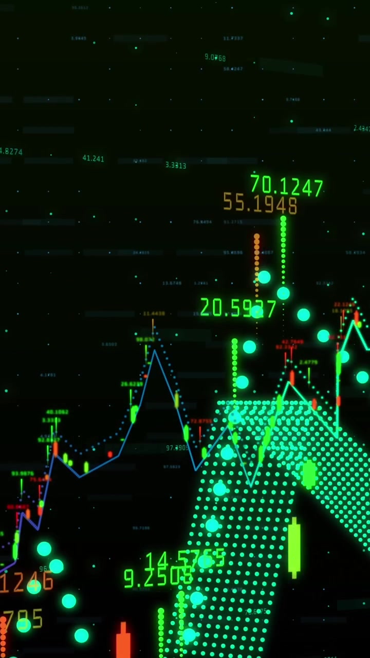 Animação do processamento de dados financeiros em plano de fundo preto