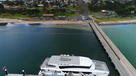 drone flyover of portarlington pier and ferry