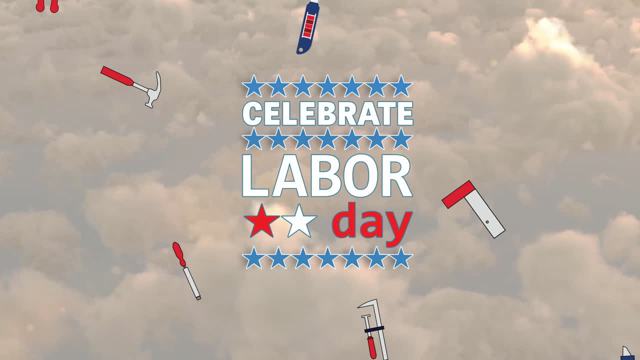 Animation of celebrate labor day text over clouds