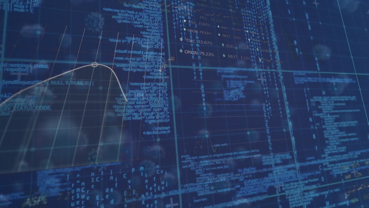 animación del procesamiento de datos financieros sobre células de virus
