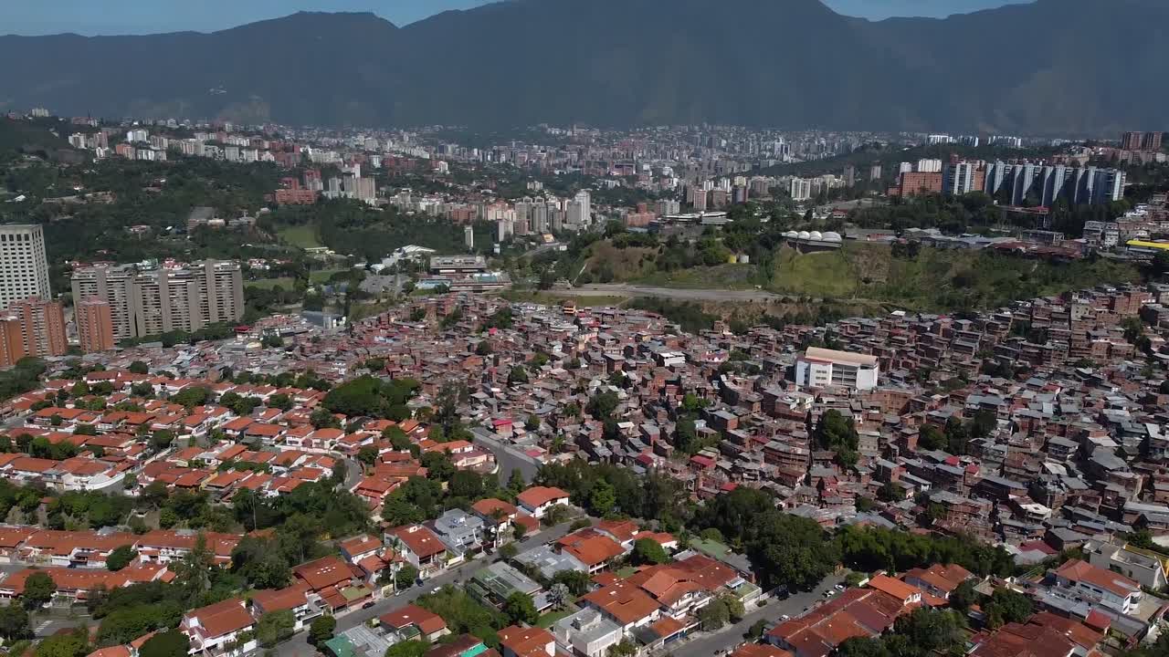 Tilt up to reveal the City of Caracas, Venezuela during the quarantine on a sunny day.