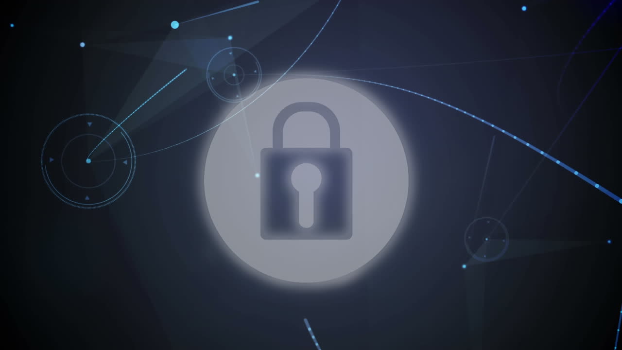 animación digital del icono de candado de seguridad contra las redes de plexus sobre fondo azul