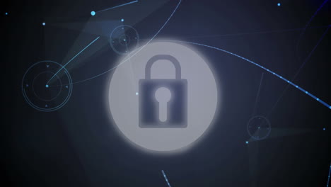 digital animation of security padlock icon against plexus networks on blue background