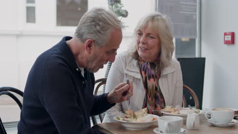elderly couple enjoying lunch together in a restaurant