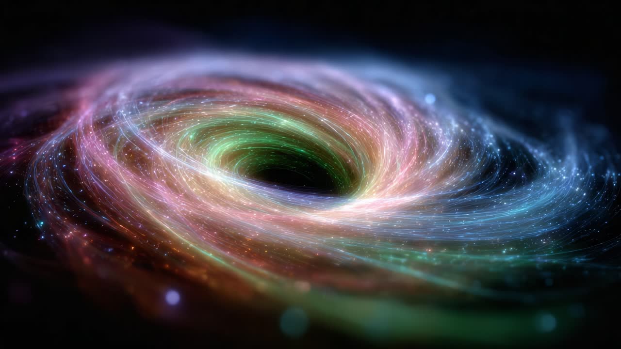 A Stunning Celestial Display: The Enigmatic Beauty of a Colorful Cosmic Black Hole with Swirling Galaxies and Vibrant Light