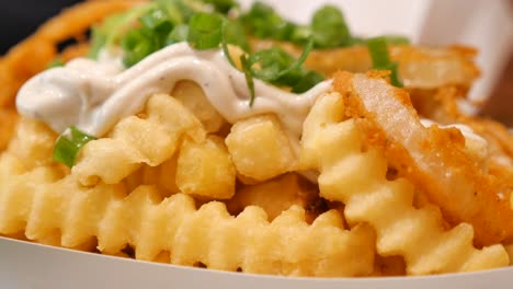 Fries with Sauce and Onion Rings
