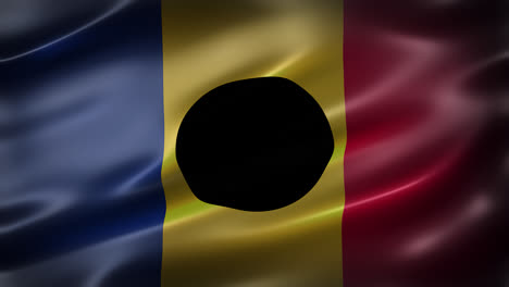 romanian flag with a hole in the middle, the symbol of the romanian revolution - december 1989, with alpha channel on the hole, front view, full frame, flapping, realistic 4k cg animation loop-able