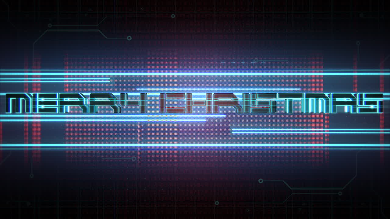 Merry Christmas with cyberpunk lines and matrix code