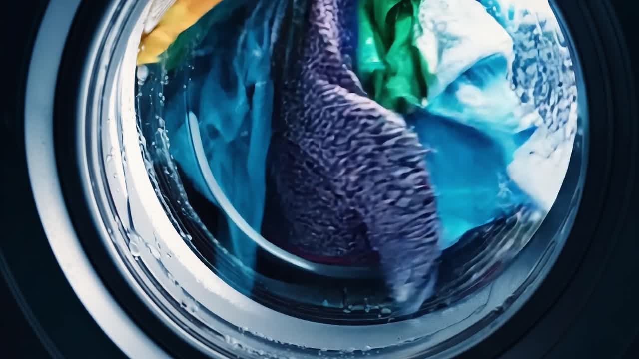 primer plano de la ropa que se lava en una lavadora