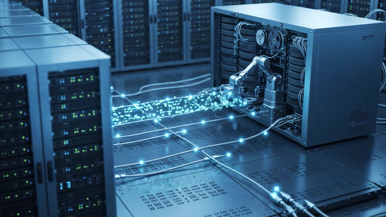 Futuristic Data Center with Advanced Robotics and High-Tech Server Architecture: A Glimpse into Cutting-Edge Technology in Modern Computing Environments