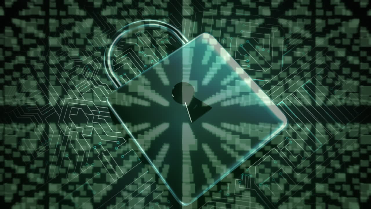 Animation of processor and online security padlock